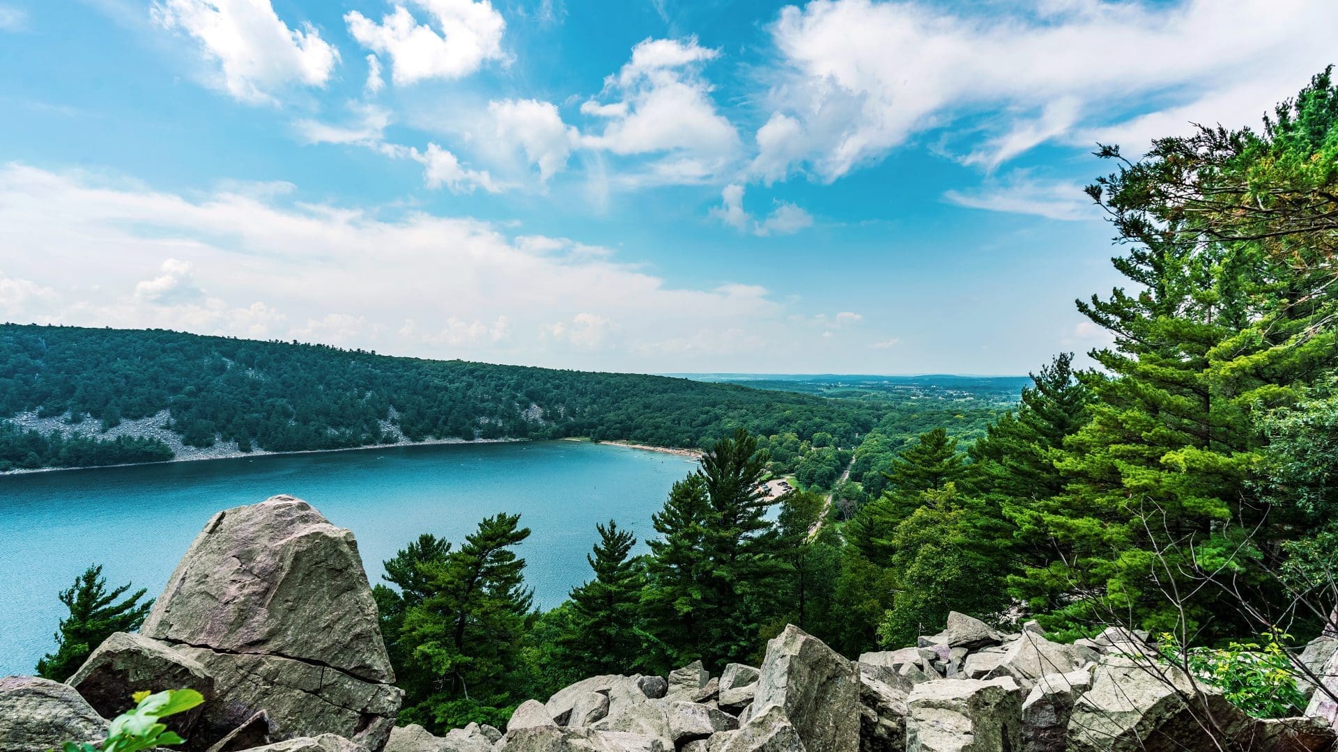 View of devils lake from the east bluff trail in wisconsin