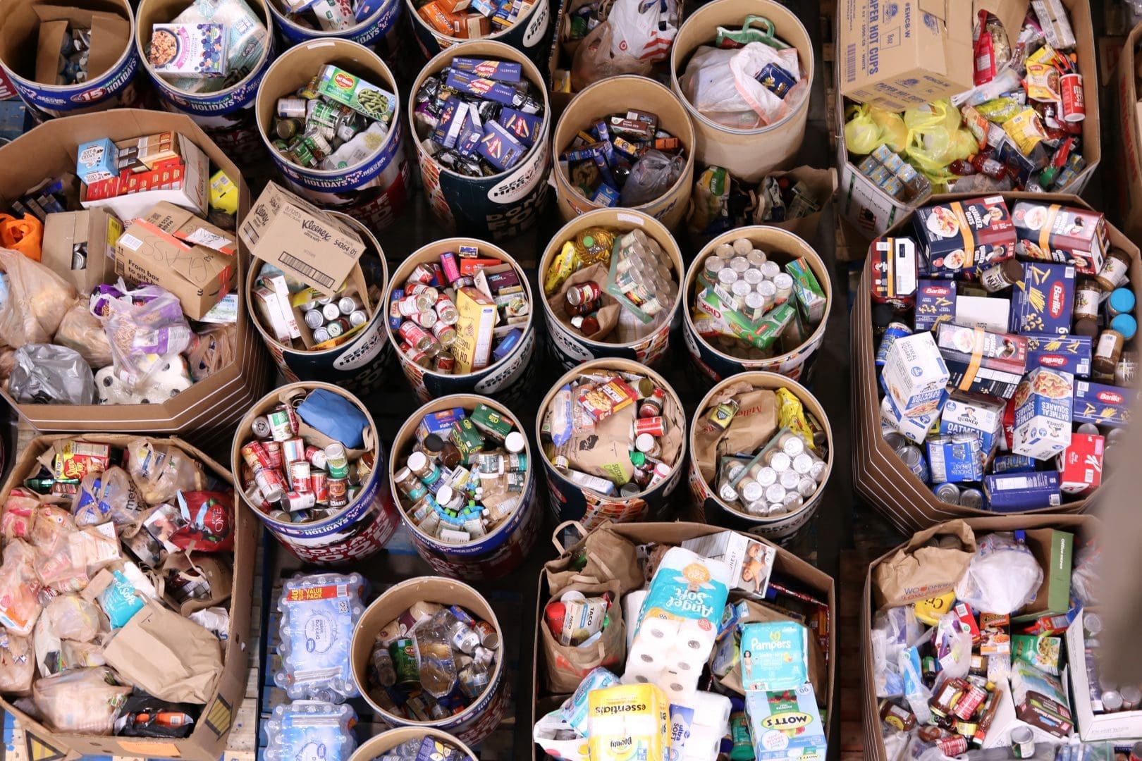 Bins of donated nonperishable food